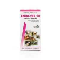 Enro-vet 10 25ml Antibacteriano de amplio espectro para el tratamiento de las enfermedades bacterianas y micoplasmicas de los animales.