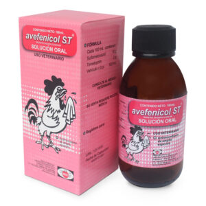 Avefenicol ST para el tratamiento de infecciones susceptibles a la fórmula como: septicemias, infecciones intestinales (salmonelosis, shigelosis y colibacilosis), neumonías, coriza aviar y cólera aviar.