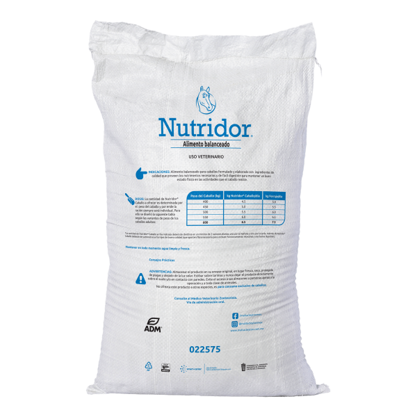 NUTRIDOR CABALLOS 20 KG Alimento balanceado para caballos con nivel de actividad baja, elaborado con ingredientes de alta calidad.