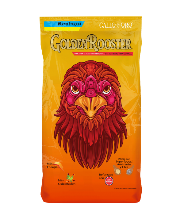 GOLDEN ROOSTER 20 KG Alto contenido calórico para el entrenamiento con mezcla de granos de maíz, sorgo, chícharo, lenteja, trigo.