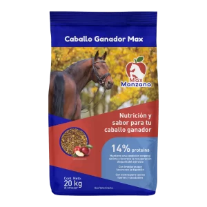 Caballo Ganador Max Manzana 20 KG Alimento balanceado para caballos que practican deportes ecuestres como charrería, reining, carreras.