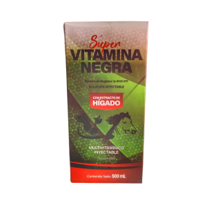 Super vitamina negra con extracto de hígado, útil vigorizante para ganado bovino, Para el control y tratamiento en el control de estados anémicos.