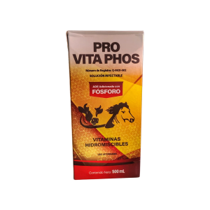 PROVITAPHOS ADE adicionado con fosforo, vitaminas hidromiscibles en solución inyectable de 500 ml para el ganado bovino.