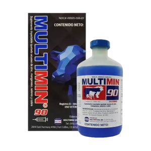 MULTIMIN 90 fuente suplementaria de zinc, manganeso, selenio y cobre, en una forma fácilmente disponible, para ganado bovino de engorda.